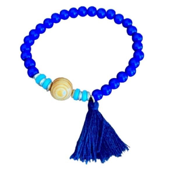 4 Boho Wood Bead Stretch Tree of Life Charm Tassel Bracelet Set Teen Girl NEW - Picture 3 of 10